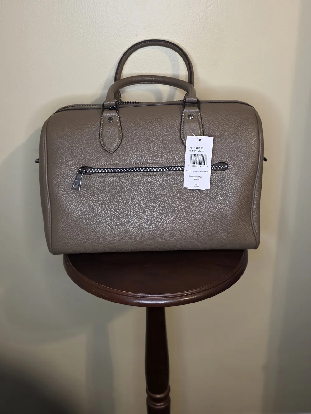 Coach Pebbled Leather Satchel in Grey Stone